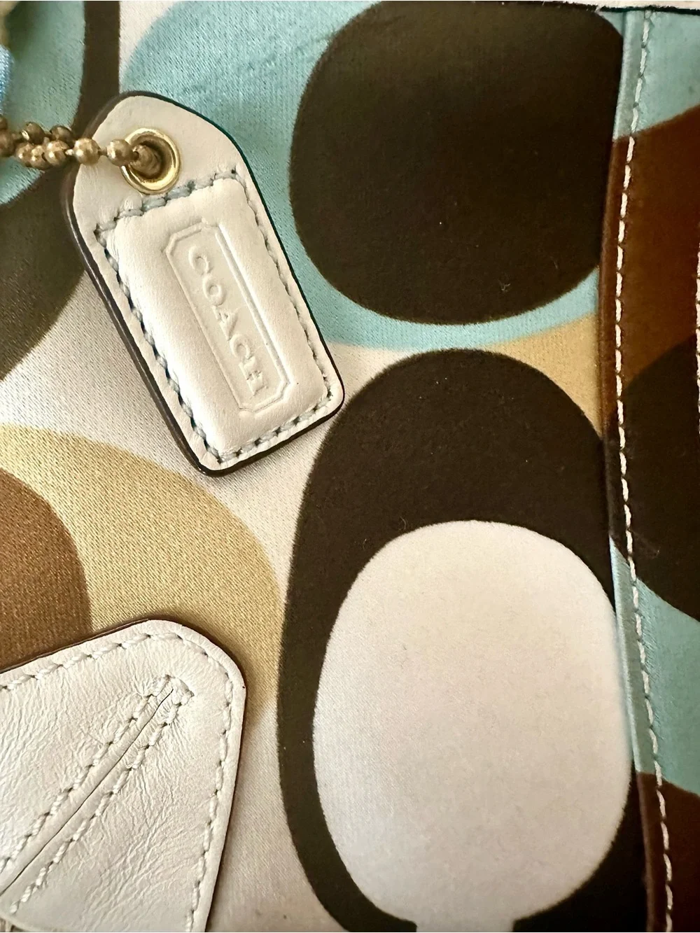Coach Ergo Poppy Wristlet in Blue, Brown and Cream with Signature Circle Print - Picture 12 of 15